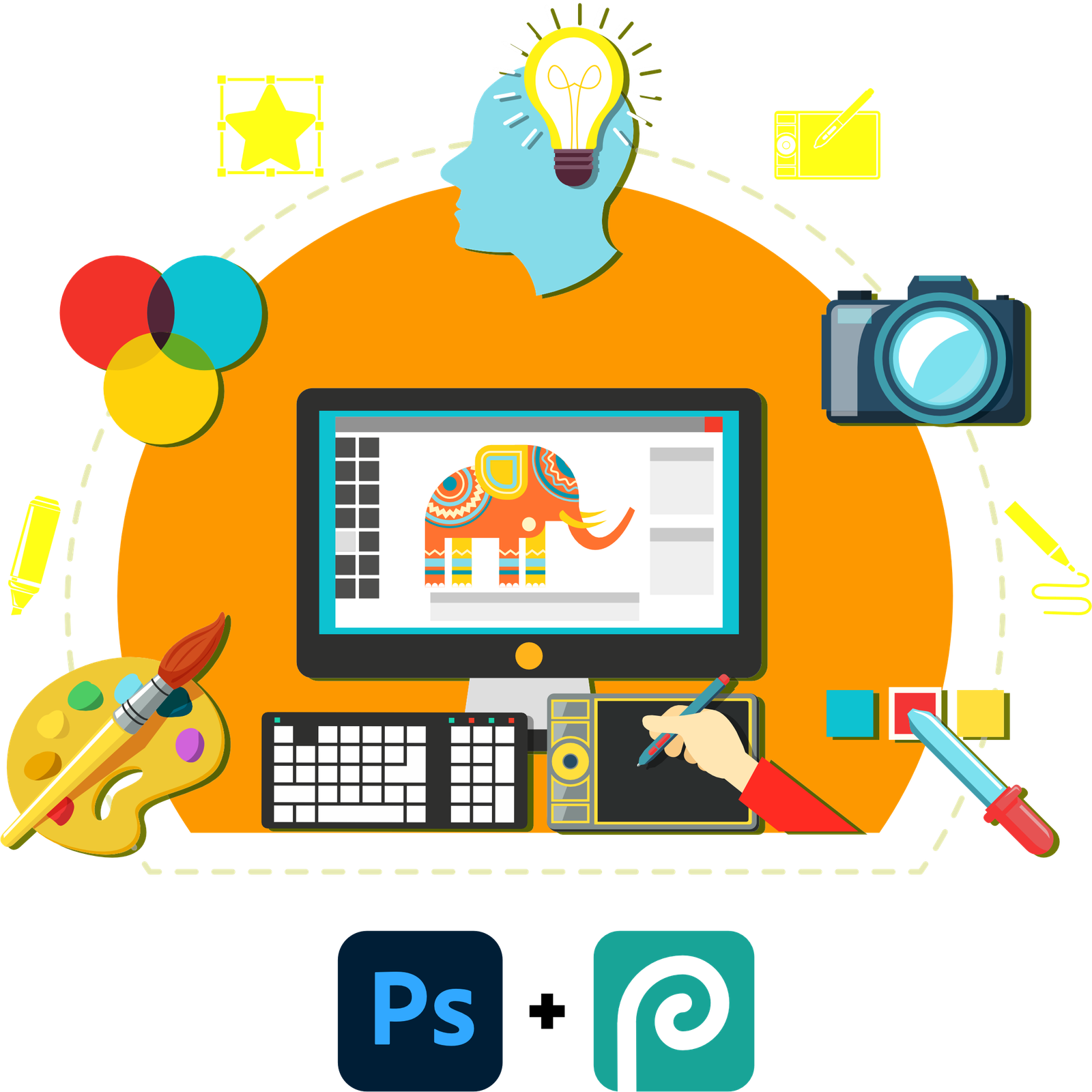 Curso Illustrator, Corel Draw, Photoshop, WordPress, DIVI.